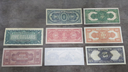 Historic 1914-1922 Canada Bank of Hamilton Banknotes Collection Reverse Side Series