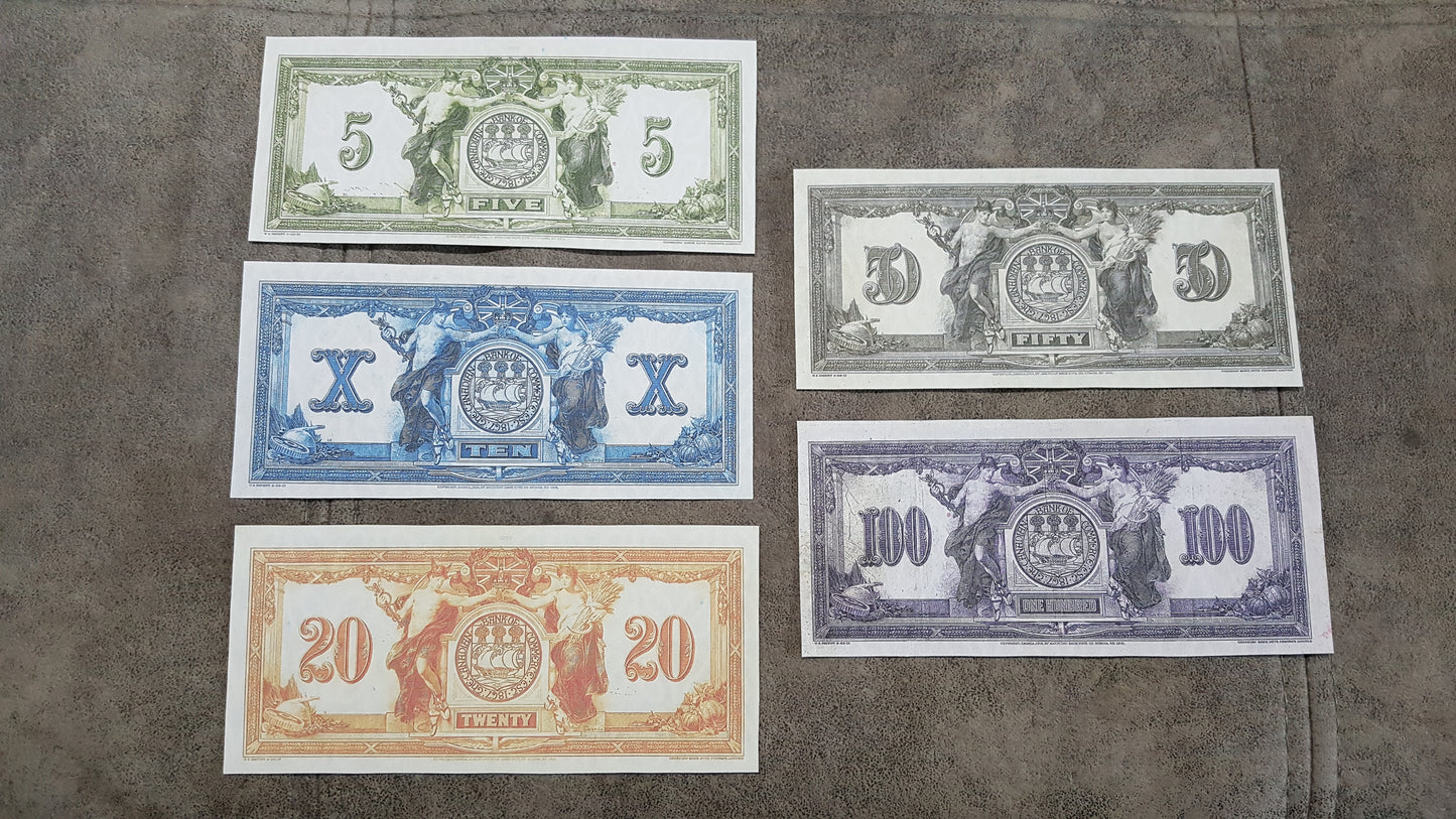 Historic 1917 Canadian Bank of Commerce Banknotes Collection Reverse Side Series