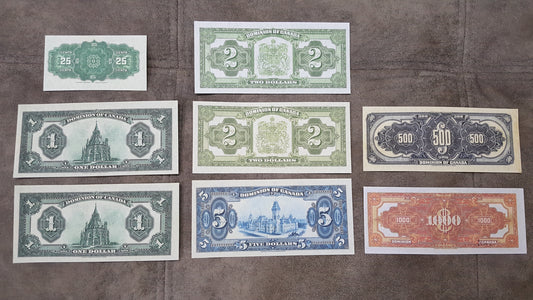 Historic 1923-1924 Dominion of Canada Banknotes Collection SET-A Reverse Side Series