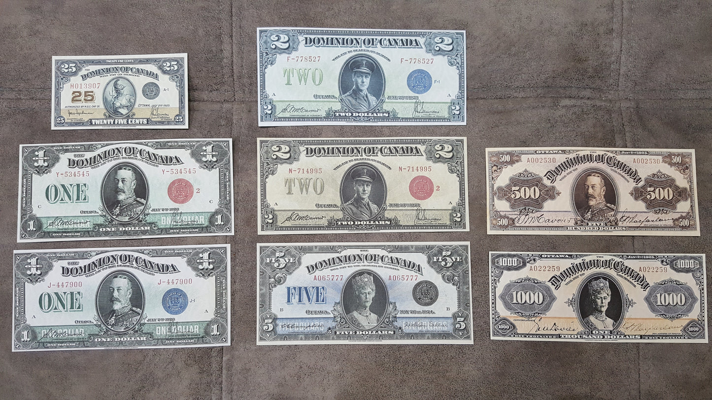 1923-1924 Dominion of Canada Numismatic Specimen Notes Set A