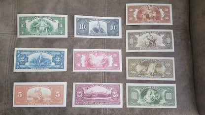 Historic 1935 Bank of Canada English Issue Banknotes Collection SET-A Reverse Side