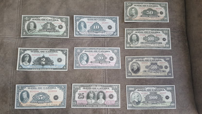 1935 Bank of Canada English Issue Numismatic Specimen Notes Set A