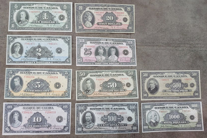 1935 Bank of Canada French Issue Numismatic Specimen Notes Set B