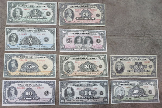 1935 Bank of Canada French Issue Numismatic Specimen Notes Set B