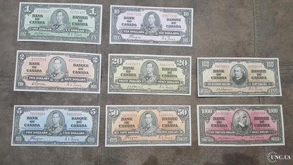 1937 Bank of Canada King George VI Numismatic Banknotes Set A