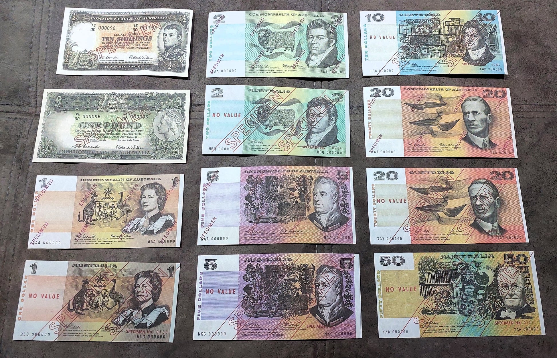 1953-1974 Commonwealth of Australia Numismatic Specimen Notes Set of 12 Bills