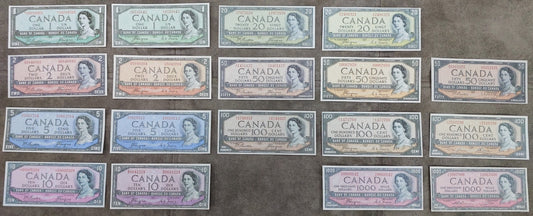 1954 Bank of Canada Queen Elizabeth II Numismatic Banknotes Set of 18 Bills