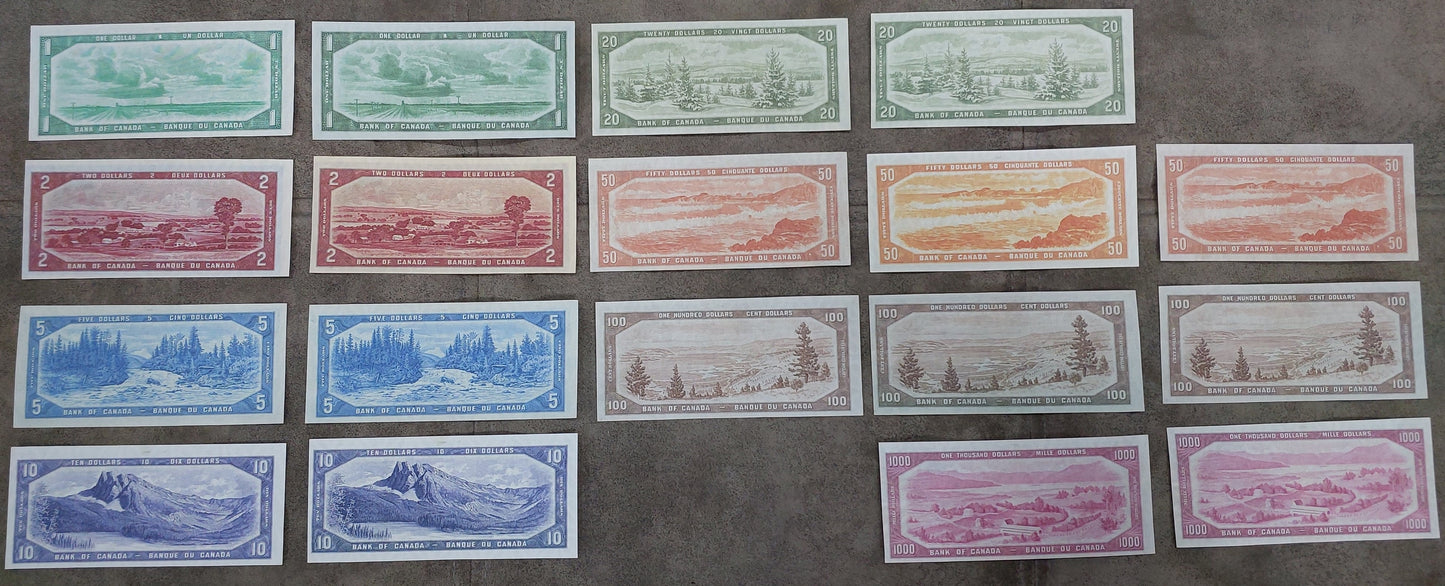 Historic 1954 Bank of Canada Queen Elizabeth II Landscapes Series Notes Reverse Side