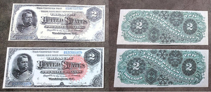 2 Dollar 1886 US Silver Certificate Big Brown Sun Seal and Big Red Sun Seal
