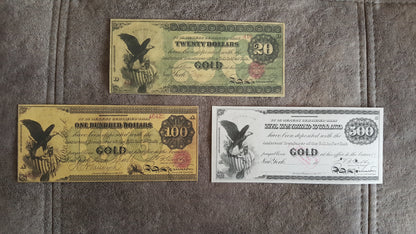 20 Dollar and 100 Dollar 1863 US Gold Certificates