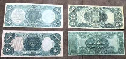 20, 50 and 100 Dollar 1878 US legal tender Reverse Side