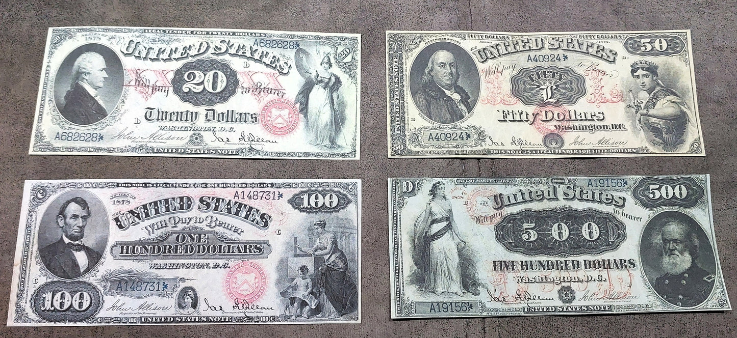 20 Dollar, 50 Dollar and 100 Dollar 1878 US legal tender