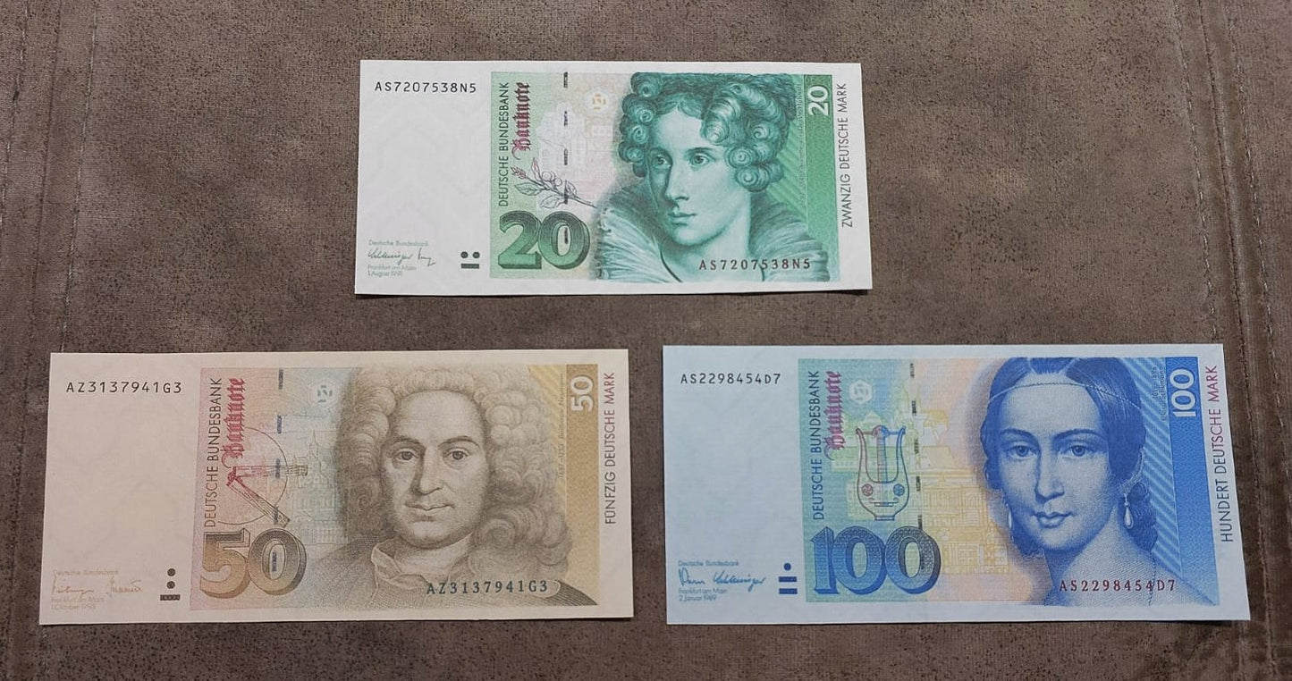 20 Mark 1991 Annette von Droste-Hulshoff and 50 Mark 1993 Balthasar Neumann Banknotes