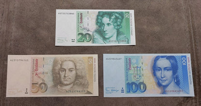 20 Mark 1991 Annette von Droste-Hulshoff and 50 Mark 1993 Balthasar Neumann Banknotes