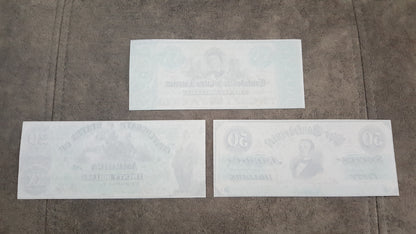 20 Dollar 1861 and 50 Dollar 1862 Confederate States Notes Reverse Side
