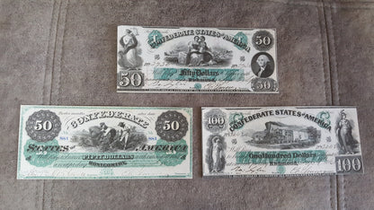 20 Dollar and 50 Dollar 1861 Confederate States Banknotes