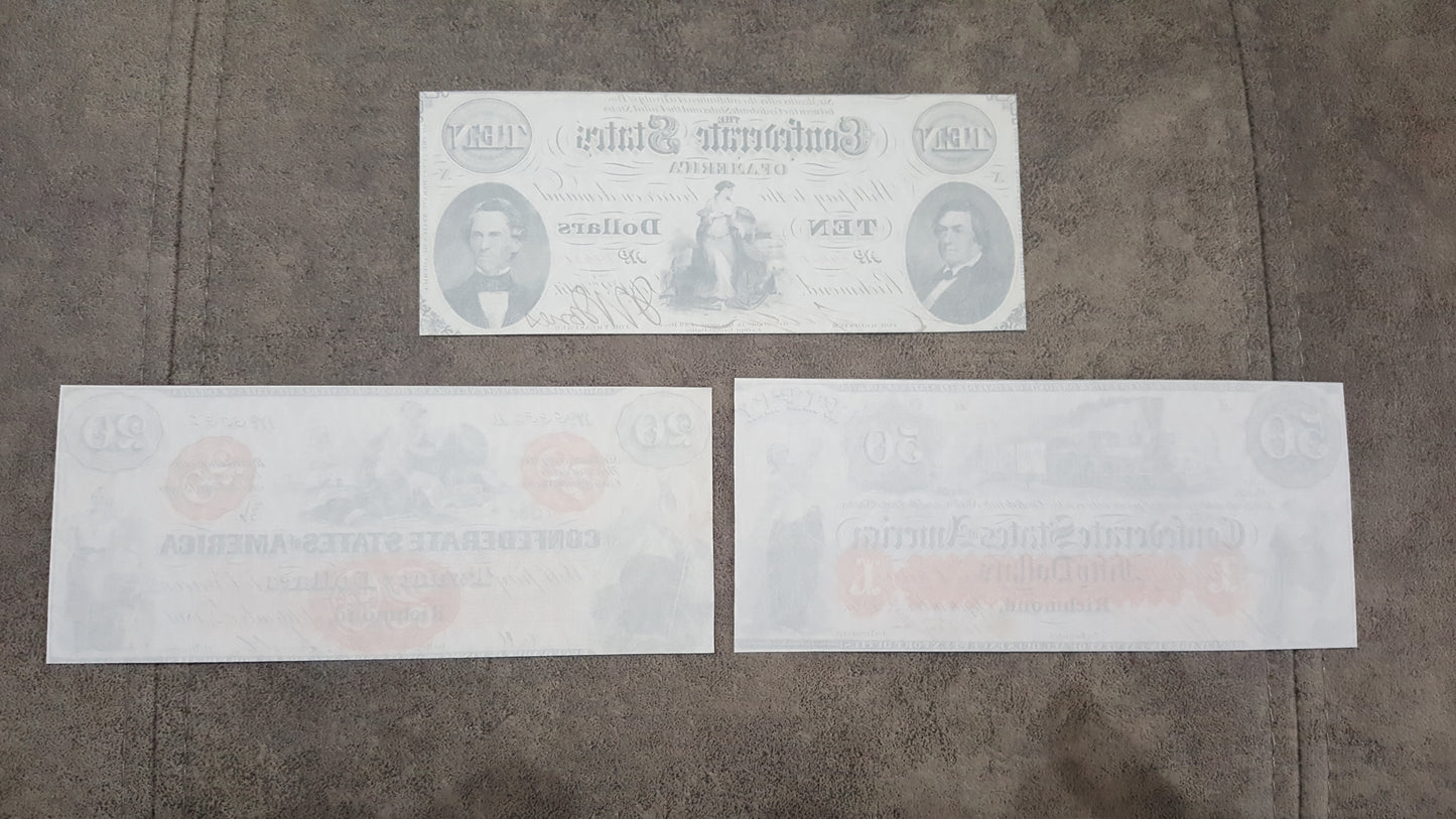 20 Dollar and 50 Dollar 1862 Confederate States Notes Red Detail-back