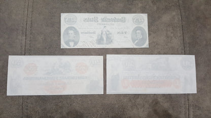 20 Dollar and 50 Dollar 1862 Confederate States Notes Red Detail-back