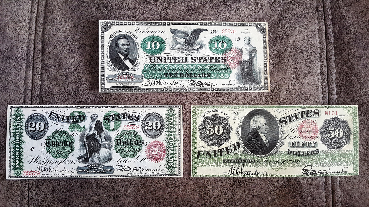 20 Dollar and 50 Dollar 1862 US Legal Tender Notes