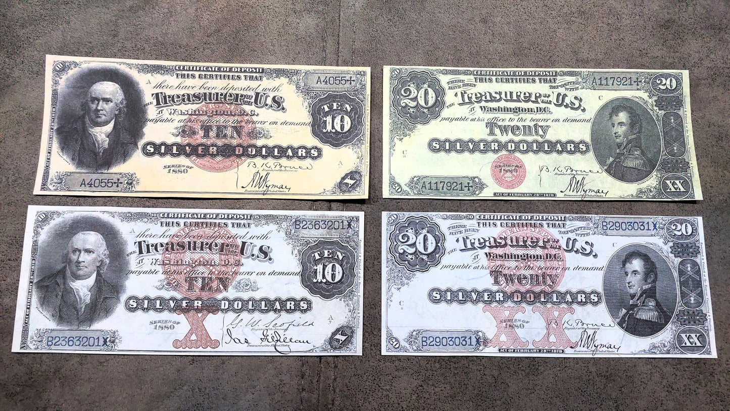 20 Dollar 1880 US Silver Certificate Small Red Seal and Big Brown Seal Roman Numeral