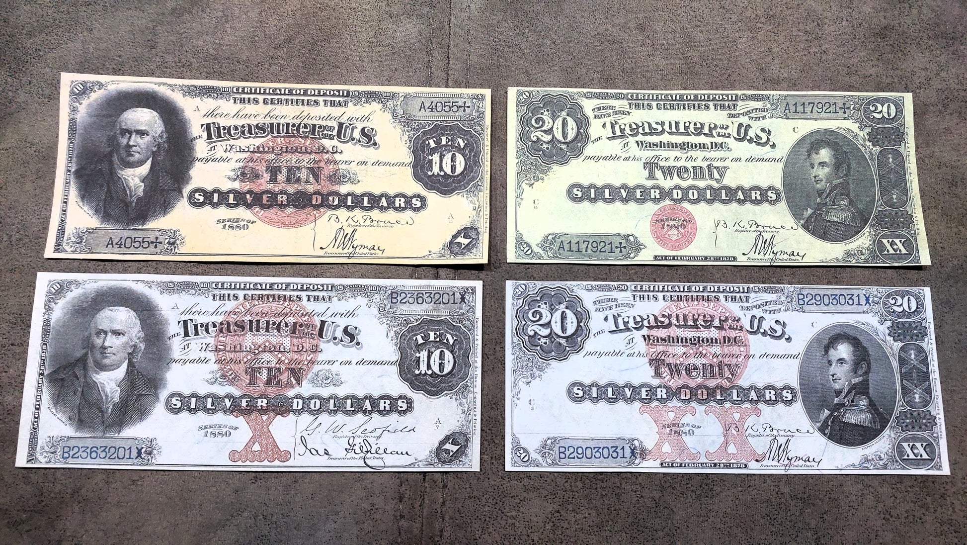20 Dollar 1880 US Silver Certificate Small Red Seal and Big Brown Seal Roman Numeral