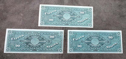 20 Dollar 1886 US Silver Certificate Big Brown, Big Red and Small Red Circle Seals back
