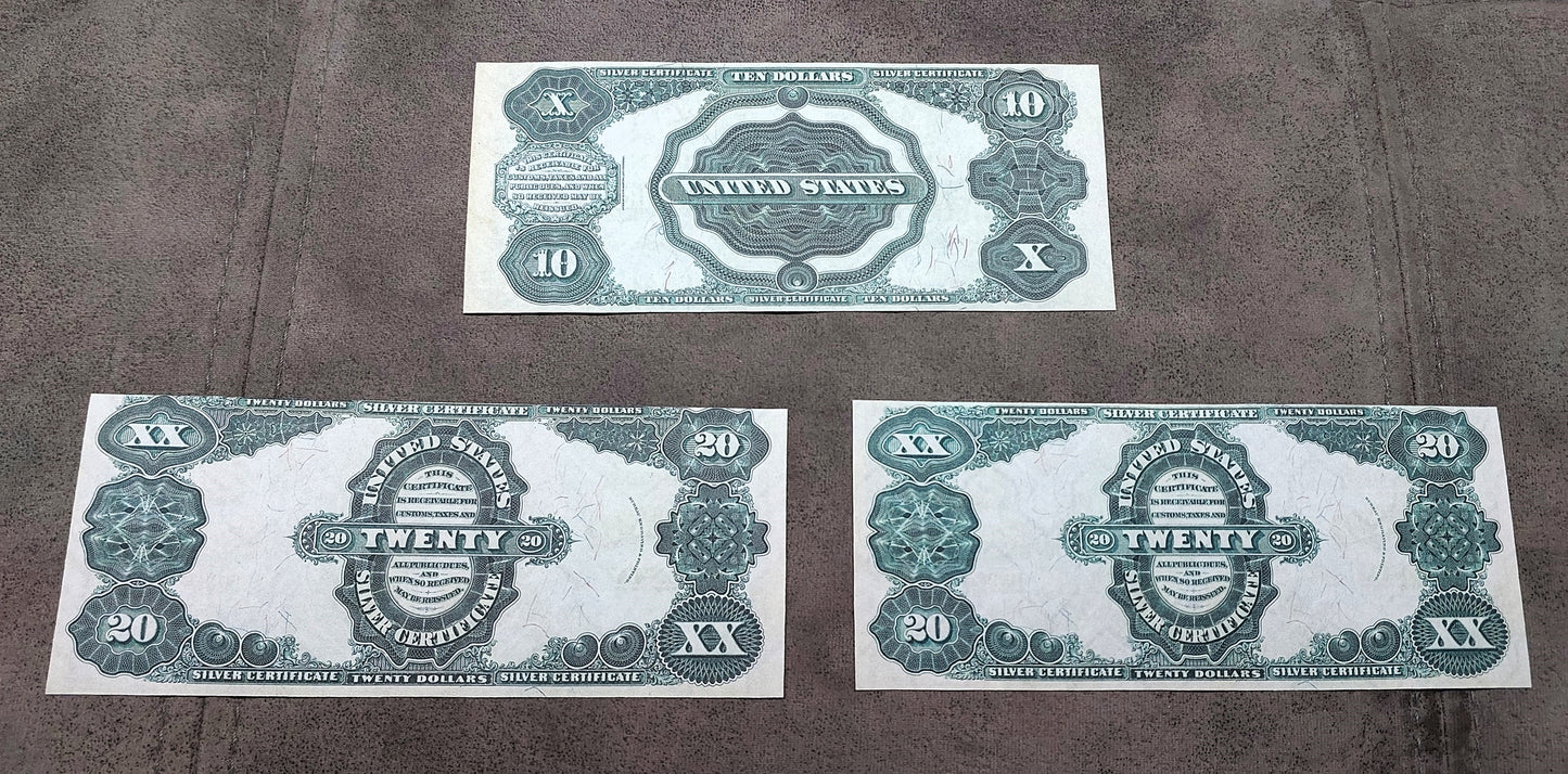 20 Dollar 1891 US Silver Certificate Red Seal and Blue Seal Varieties back