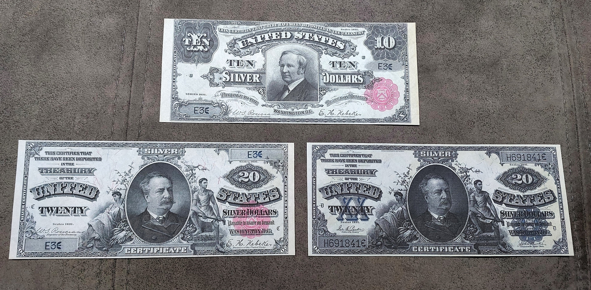 20 Dollar 1891 US Silver Certificate Red Seal and Blue Seal Varieties