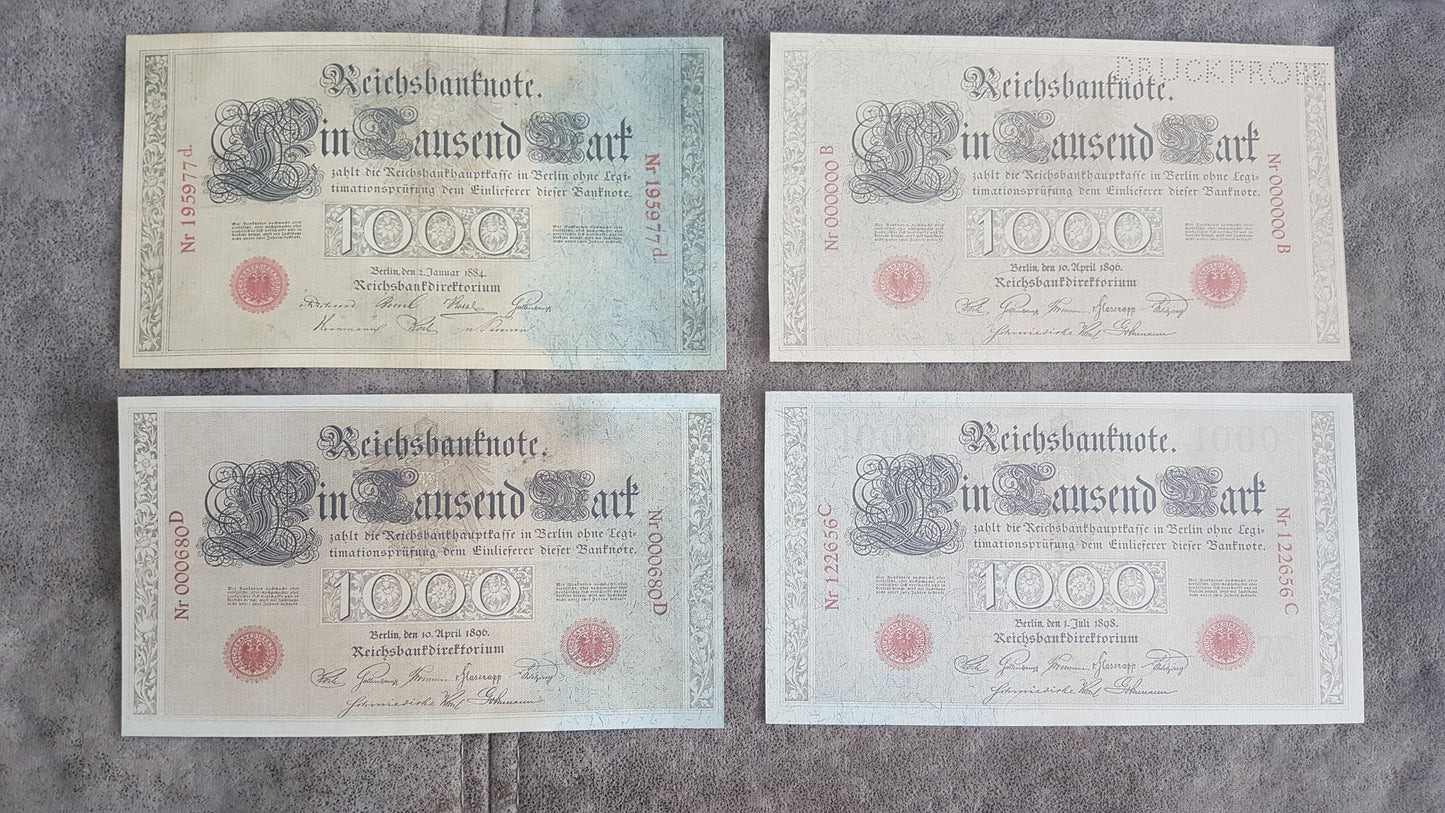 Reprint on paper with W/M the RAREST EDITIONS. Germany 1000 Marks. FREE SHIPPING