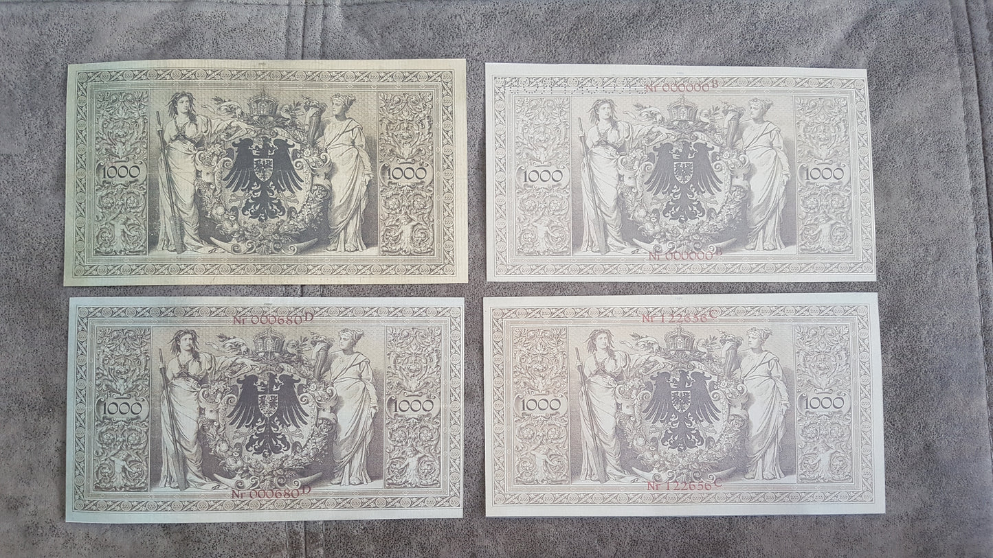 Reprint on paper with W/M the RAREST EDITIONS. Germany 1000 Marks. FREE SHIPPING