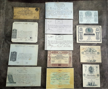 Reprint on paper with W/M Old German states, first banknotes 1772-1849 years.