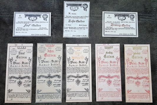 Reprint on paper with W/M Austria First Banknotes 1759-1762 years. FREE SHIPPING