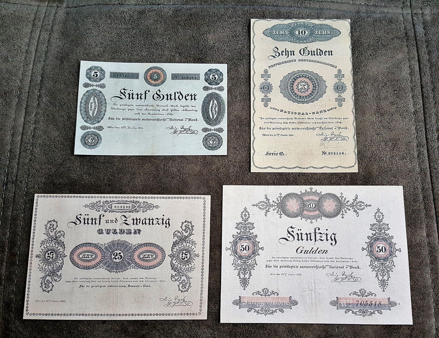 Reprint on paper with W/M Austria Banknotes 1813 - 1825 year. FREE SHIPPING