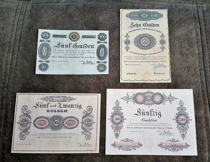 Reprint on paper with W/M Austria Banknotes 1813 - 1825 year. FREE SHIPPING