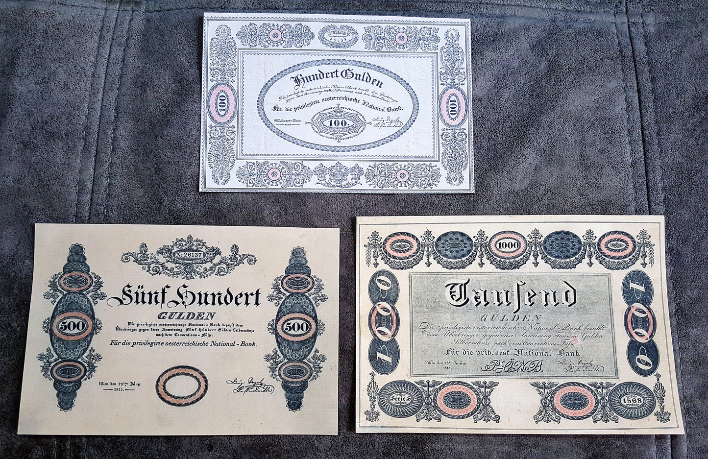 Reprint on paper with W/M Austria Banknotes 1813 - 1825 year. FREE SHIPPING