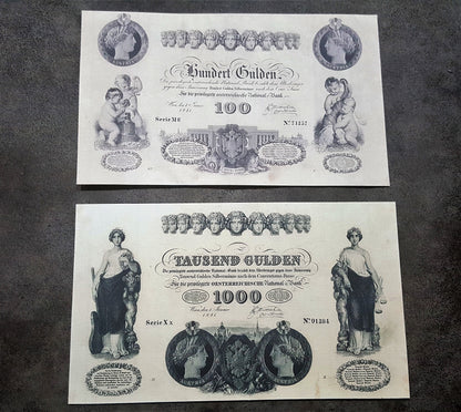Reprint on paper with W/M Austria Banknotes 1833-1841 years. FREE SHIPPING