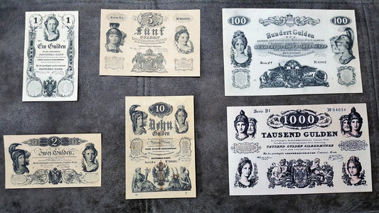 Reprint on paper with W/M Austria Banknotes 1847-1848 years. FREE SHIPPING