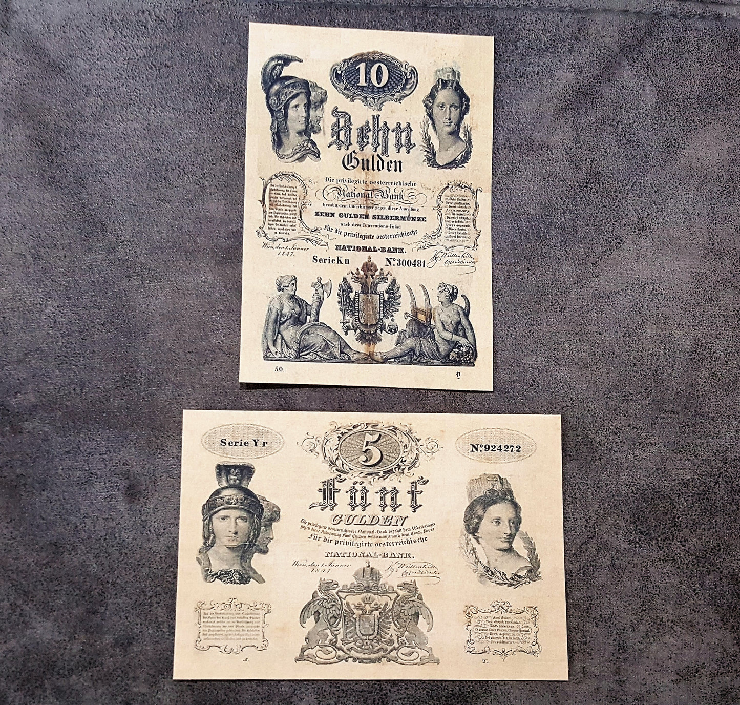 Reprint on paper with W/M Austria Banknotes 1847-1848 years. FREE SHIPPING
