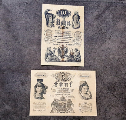 Reprint on paper with W/M Austria Banknotes 1847-1848 years. FREE SHIPPING