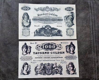 Reprint on paper with W/M Austria Banknotes 1847-1848 years. FREE SHIPPING