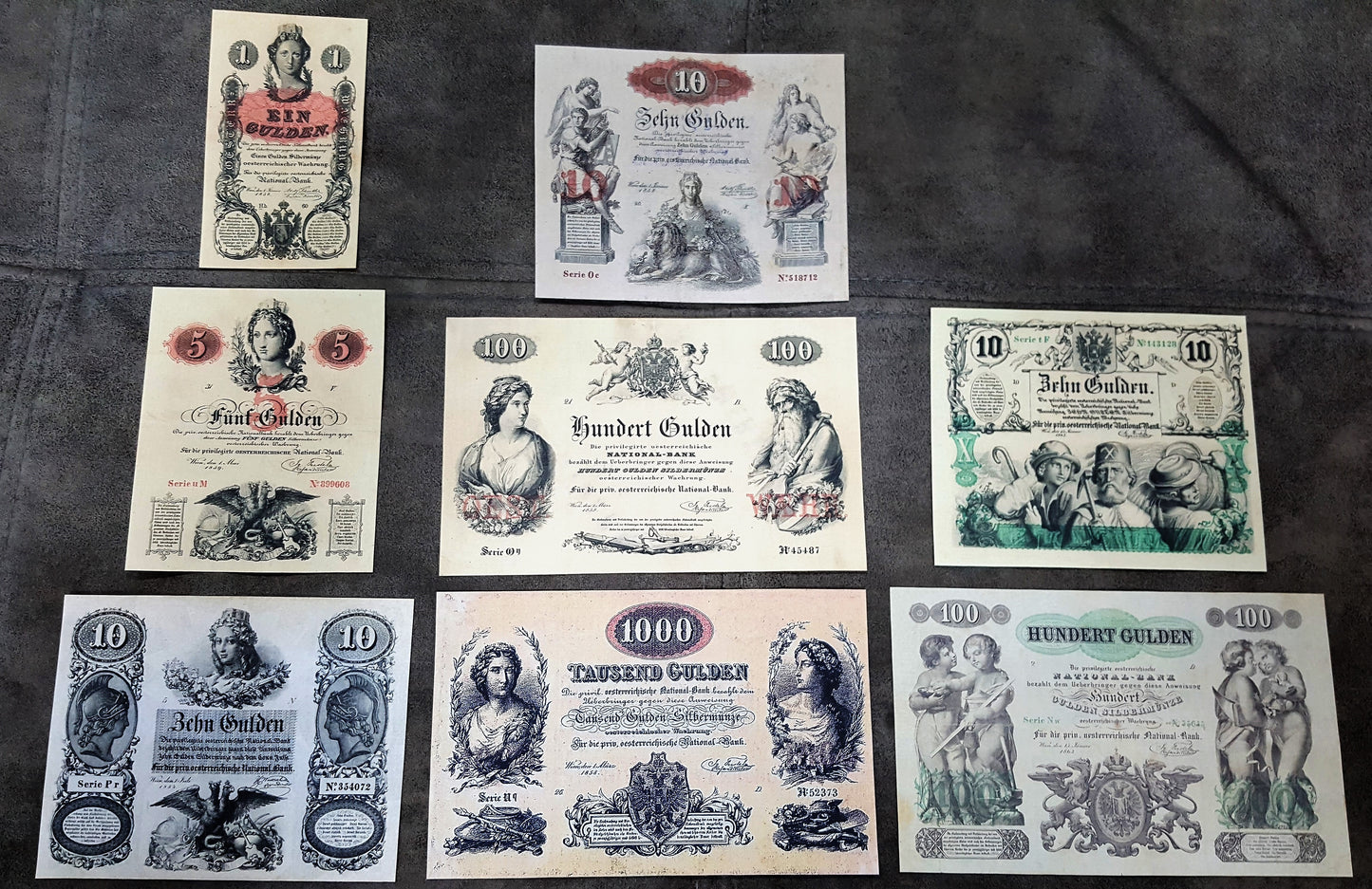 Reprint on paper with W/M Austria Banknotes 1854-1858-1863 y. FREE SHIPPING !