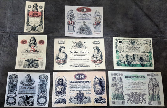 Reprint on paper with W/M Austria Banknotes 1854-1858-1863 y. FREE SHIPPING !
