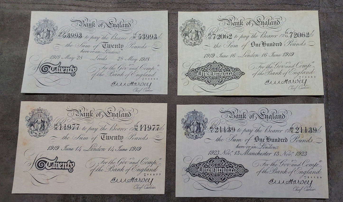 Reprint on paper with W/M England  5 - 1000 Pound 1918-1925 y. UK FREE SHIPPING!