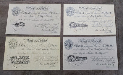 Reprint on paper with W/M England  5 - 1000 Pound 1918-1925 y. UK FREE SHIPPING!