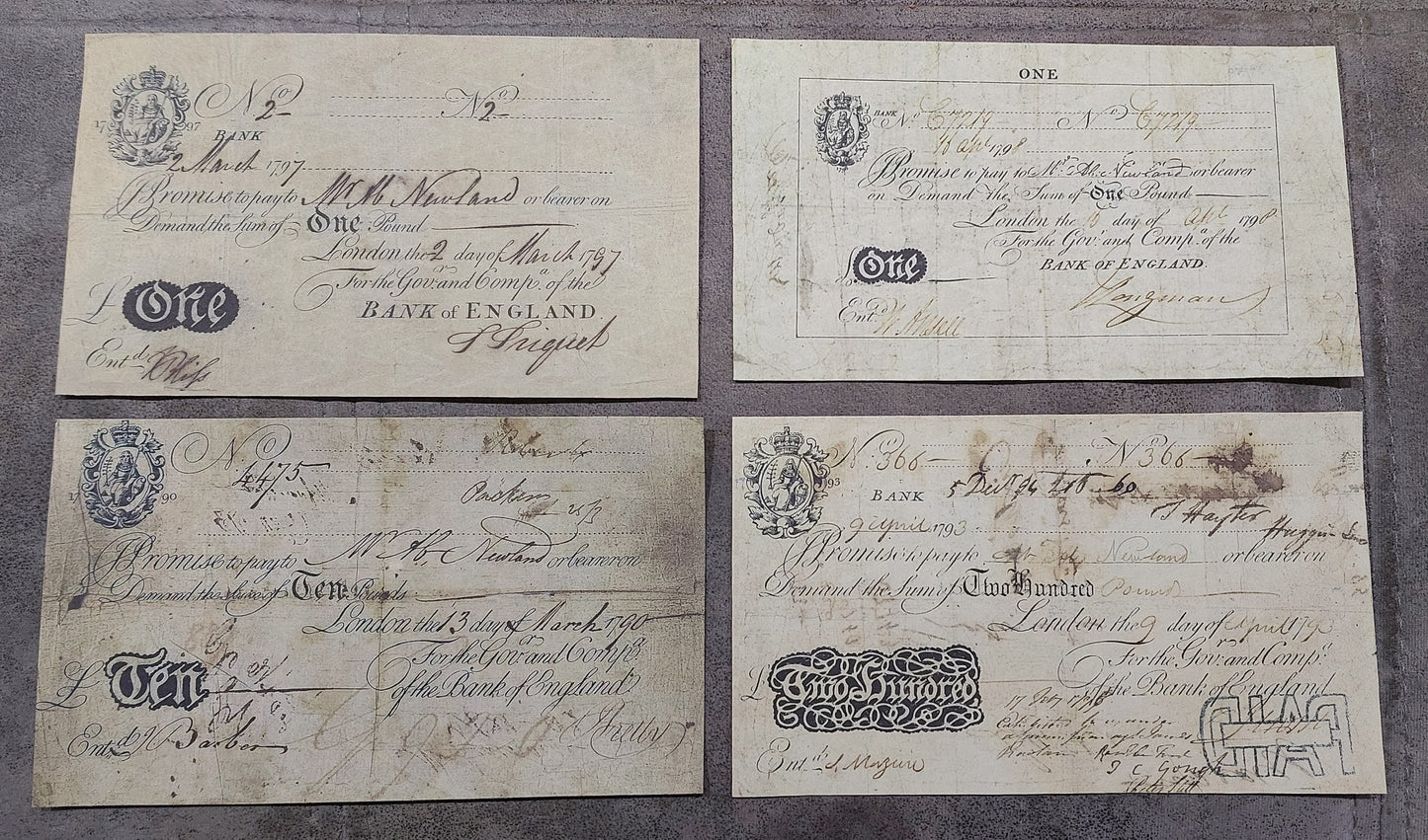 Reprint on paper with W/M England  1 - 200 Pound 1790-1818 y. UK FREE SHIPPING!