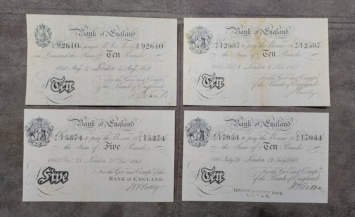 Reprint on paper with W/M England  1 - 100 Pound 1825-1882 y. UK FREE SHIPPING!