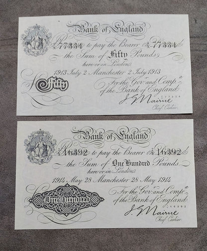 Reprint on paper with W/M Great Britain, England 1 - 100 Pound 1900-1917 y. UK