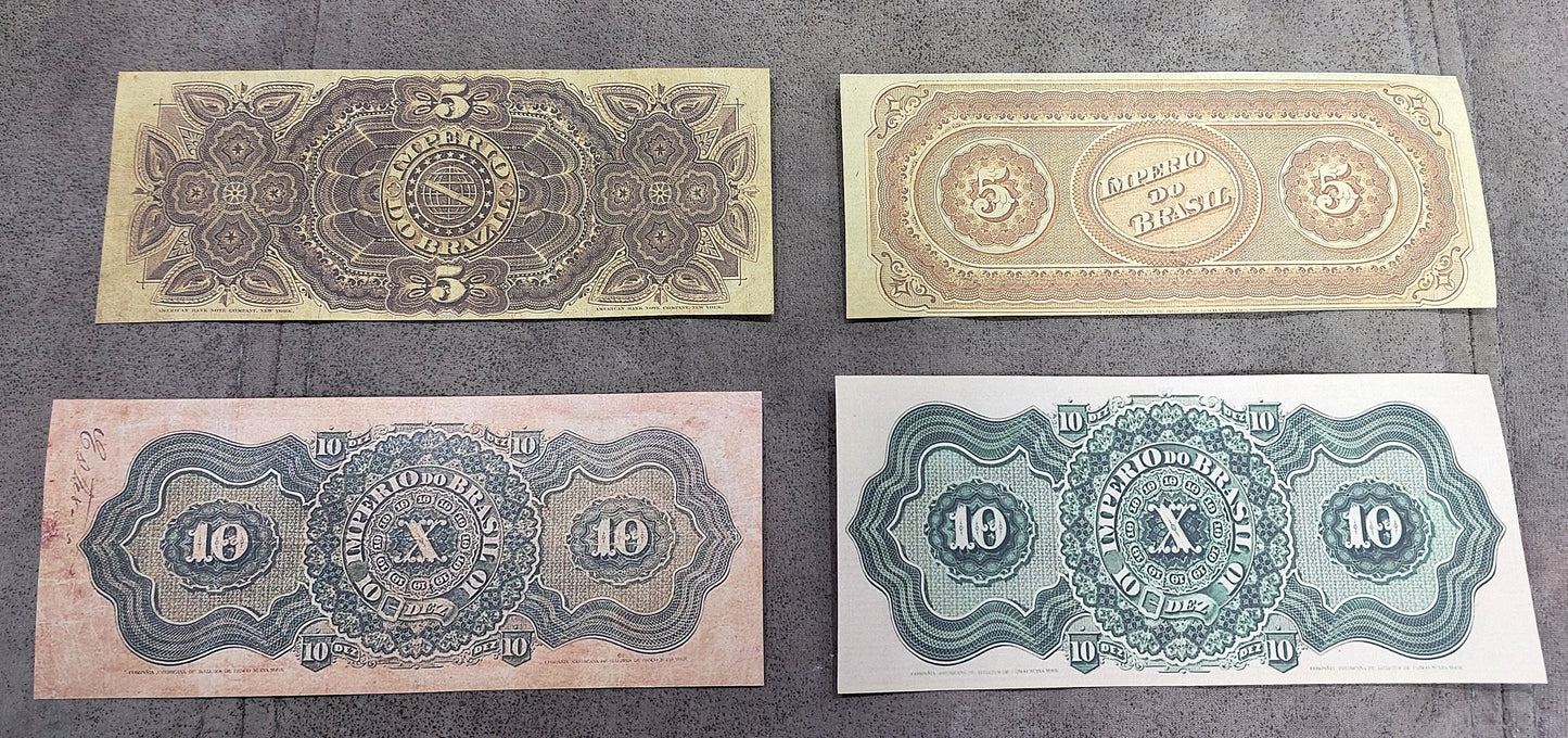 Reprint on paper with W/M Mixed Brazil banknotes 1868 - 1883 y.  FREE SHIPPING !