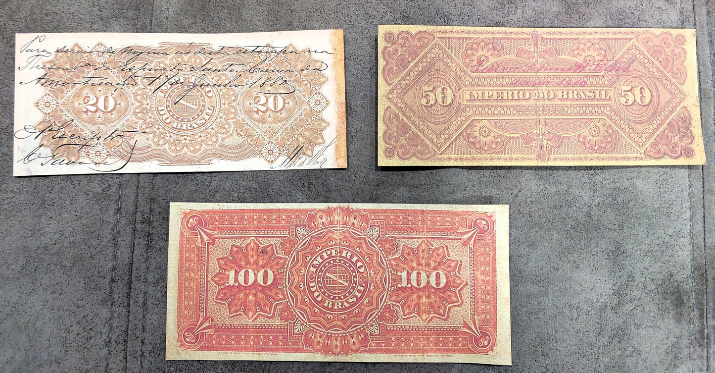 Reprint on paper with W/M Mixed Brazil banknotes 1868 - 1883 y.  FREE SHIPPING !