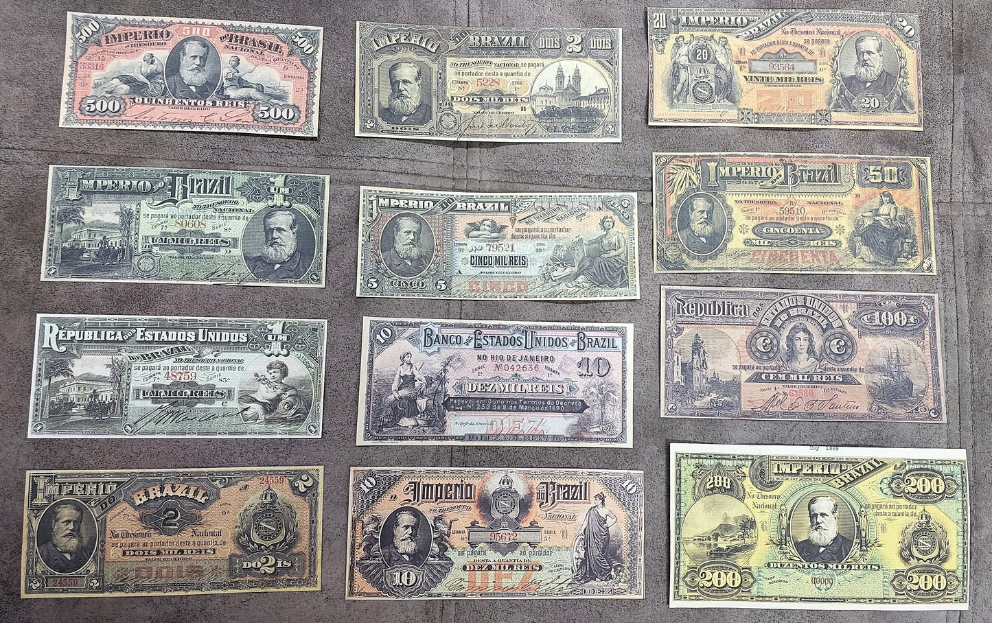 Reprint on paper with W/M Mixed Brazil banknotes 1885 - 1890 y.  FREE SHIPPING !